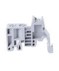 Side view of gray Nylon PA66 10 Pieces E UK DIN Rail Terminal Block End Stopper Bracket for 35mm Wide Rail, fire retardant.
