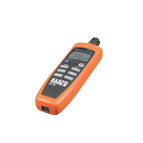 ET110 CO Meter And Carbon Monoxide Tester With Short Term Exposure Limit Alarm, orange portable detector, angled view