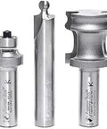 Three-Piece Carbide Tipped Tambour Door Router Bit Set with half-inch shank and interlocking ball-and-socket tambour system