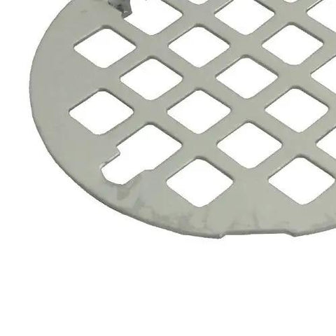 Snap In Shower Drain In Polished Stainless Steel With Adjustable Prongs For A No Sweat 3-1/4 Inch Pipe Setup Fits Cast Iron Or Plastic Plumbing Total Game Changer That Looks Sharp And Runs Smooth, close-up view of the grate.