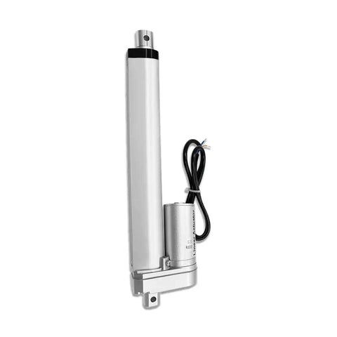 8 Inch Stroke 12V Electric Linear Actuator, 225lbs Load Capacity, IP55 Waterproof, silver aluminum, side view of actuator.