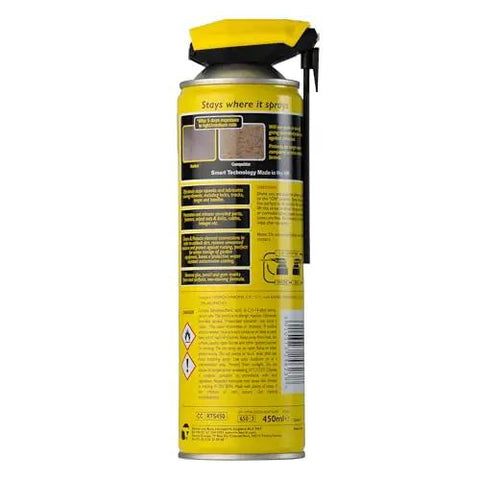 Side view of a can of All-In-One Multi-Purpose Lubricant Spray For Rusted Bolts, Tools, Bikes And Garden Gear, 450ml size