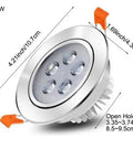 Silver Adjustable LED Recessed Spotlight measuring 4.21 inches, displaying five LED lights and mounting clips.