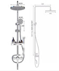 Heavy Duty Surface Mounted Shower Faucet Mixer with 304 Stainless Steel Body featuring ABS Round Top Spray and handheld sprayer dimensions.