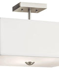 Shailene 18-Inch 3-Light Square Semi-Flush Ceiling Light with satin etched white diffuser and white microfiber shade in brushed nickel finish.