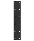Six Pack Heavy Duty Black Carbon Steel Flat Mending Brackets With Twelve Countersunk Screw Holes, 11L x 2W x 1/8T for furniture reinforcement.