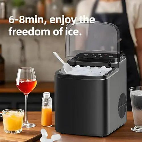 Countertop Pellet Ice Maker With Self Cleaning Build And Dual Bullet Sizes Delivers Soft Chewable Ice That Hits Different For Sodas Cocktails Fast Chilling And Weekend Vibes Super Handy For Kitchen Home Or Bar.