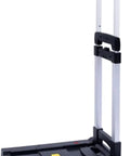 Heavy Duty Folding Flatbed Cart With Slick Retractable Chassis Smooth Rolling Portable Platform Truck, black deck and aluminum handle.
