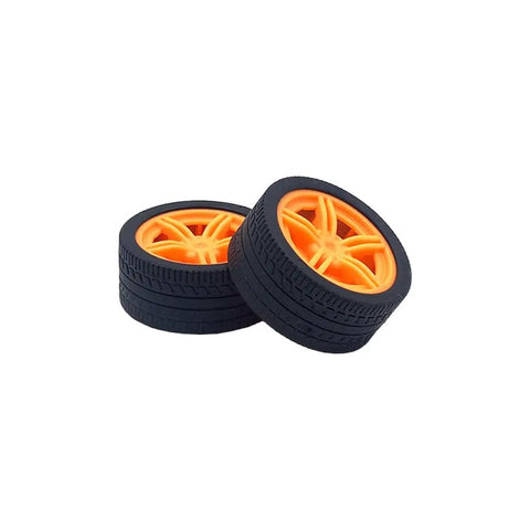 10 Piece Model Car Wheel Set With Rubber Tires And Five Round Shaft Axles For DIY RC Cars Trucks Robots And Helicopters In Bright Yellow
