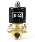 Front view of 3/8 Inch Brass Electric Solenoid Valve, 12V DC Normally Closed, NPT Thread, 3/8 Pipe Size, Durable Brass Body.