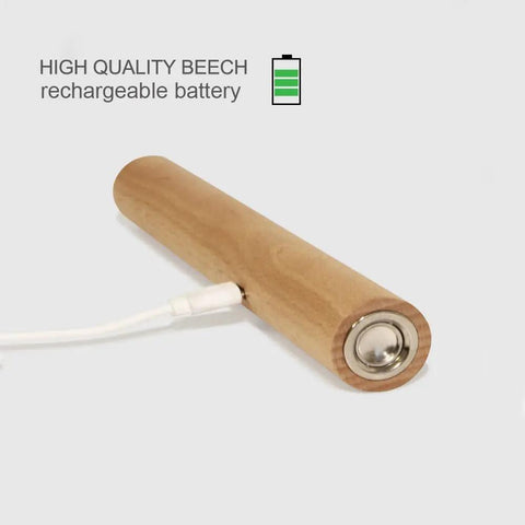 Rechargeable Battery Operated Wall Sconce Night Light With 360 Degree Rotating Magnetic Ball, charging via USB in wood casing.