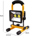 JUDYSSY Portable Led Floodlight Rechargeable Battery, 30W 800Lm Rechargeable Building Site Light, Ip65 Waterproof Building Light Household, 3 Brightness Modes with Sos, 25cm tall work light with handle and dual LEDs.