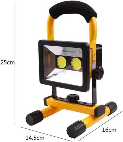 JUDYSSY Portable Led Floodlight Rechargeable Battery, 30W 800Lm Rechargeable Building Site Light, Ip65 Waterproof Building Light Household, 3 Brightness Modes with Sos, 25cm tall work light with handle and dual LEDs.
