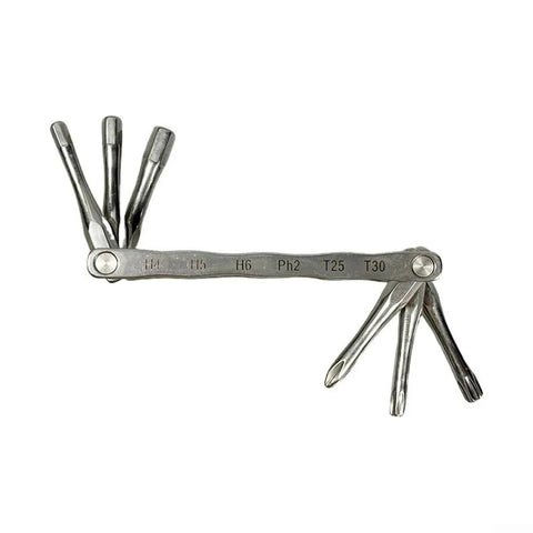 Top Tier Stainless Steel Folding Wrench Kit With Hex And Torx Bits For DIY Fixes, Home Repairs, And Garage Jobs That Get The Job Done Right And Fast. stainless steel folding wrench, 91mm compact tool with H4-H6, PH2, T25, T30 bits