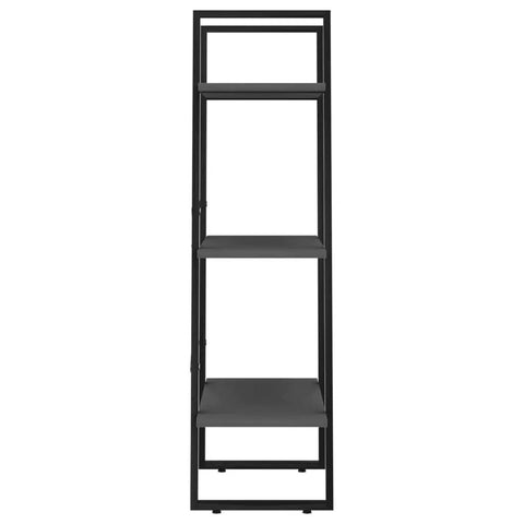 Front view of Three Tier Industrial Grey Storage Shelf Engineered Wood Freestanding Bookcase for Living Room and Basement