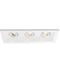 Triple LED Recessed Downlights With New Construction Housing And Trim 3000K Warm White fixture with three adjustable lights.