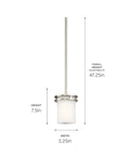 Hendrik 1-Light Mini Pendant With Brushed Nickel Finish And Satin Etched Cased Opal Glass Shade For Kitchen Island, dimensions labeled