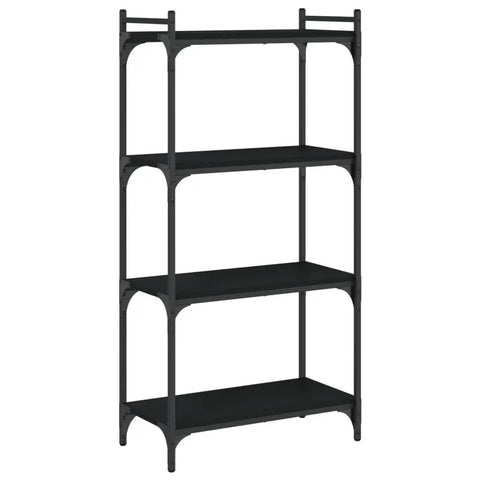 Industrial Style Four Shelf Bookcase With Matte Black Finish And Height Adjustable Shelves Engineered Wood Display Stand