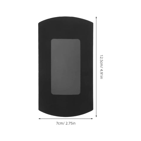 50 Pack Black Kraft Paper Pillow Gift Boxes With Window For Birthday Parties And Events, front view with dimensions