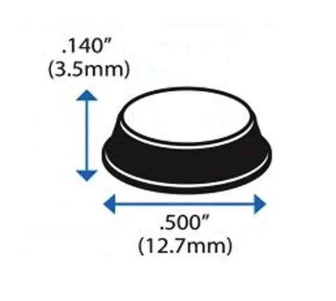 Diagram of 100 Clear Cabinet Door Bumpers Half Inch Self Adhesive Rubber Feet Pads dimensions, 12.7mm diameter and 3.5mm thick