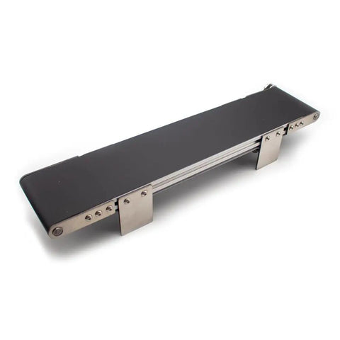 Mini Metal Desktop Conveyor Belt System With Aluminum Alloy Frame Stainless Steel Supports 100mm Wide Belt 490mm Long AC 100-240V
