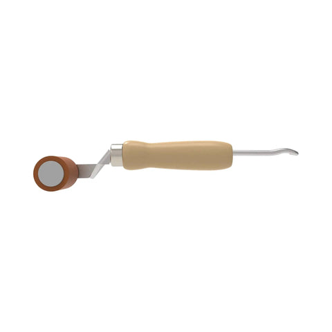 Roll N Chek Seam Roller With Probe Wood Handle For Fast Seam Testing, side view with roller and probe visible