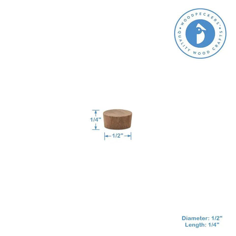 Half Inch Walnut Wood Flat Head Plugs For Furniture, Hidden Screw Hole Caps, smooth flush finish, single plug with dimensions