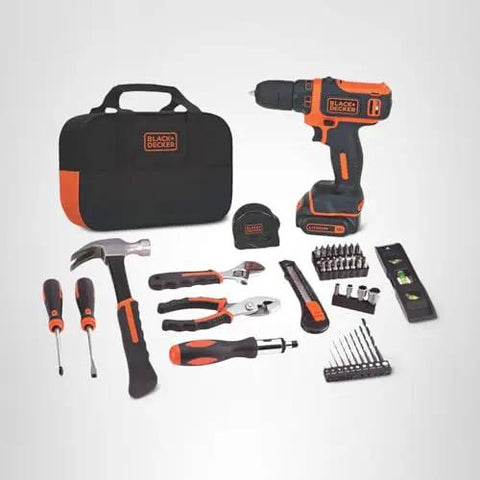 12V Max Drill and Home Tool Kit 60 Piece Set with Compact Lithium Ion Drill Driver, tools, carry bag included, home repairs