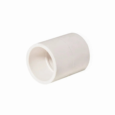 5 Pack One Point Five Inch PVC Pipe Coupling Adapters For Joining Two Pipes Of The Same Diameter Socket End Fittings on white background