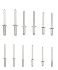 180 Piece Aluminum Blind Rivets Kit With Six Sizes Dome Head Pop Rivets in silver, showcasing steel mandrel arrangement