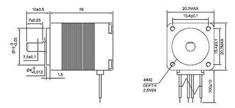 Amazon STEPPERONLINE Nema 8 bipolar micro stepper motor, 0.6A, 5.7 oz-in (4 N·cm) front and side views