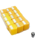 Collet Set for CNC Milling and Lathe Tools, 15-Piece ER11 Kit, yellow packaging, includes precision-ground collets for machining.