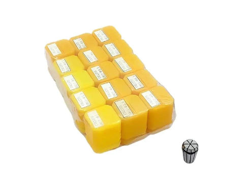 Collet Set for CNC Milling and Lathe Tools, 15-Piece ER11 Kit, yellow packaging, includes precision-ground collets for machining.