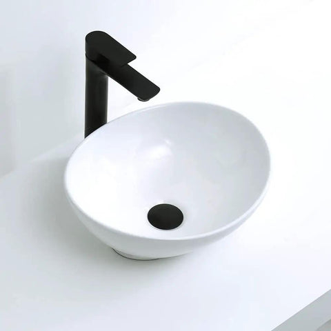 Oval Vessel Sink For Bathroom Above Counter Ceramic Art Basin In Canoe Shape 16 By 13 Inches No Overflow Hole No Faucet