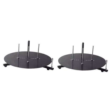 Heavy Duty Sturdy Two Tier Wire Dispenser Rack With Smooth Spinning Aluminum Reels For Electricians Compact Metal Cable Organizer Stand showing two-tier black metal cable organizer rack.