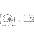Technical diagram of Crowfoot Wrench 46mm for Three Eighths Inch Square Drive BiHex Jaws Chrome Alloy Steel Chrome Plated Slim 72mm Reach.