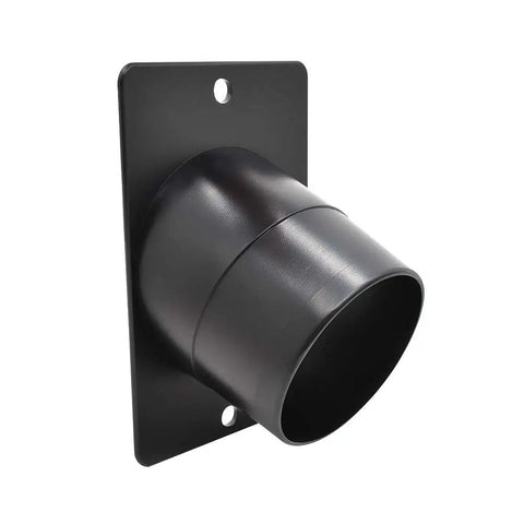 Shop Ready 4 Inch Universal Dust Port Adapter For Jointers And Band Saws Pre Drilled Mounting Holes, heavy duty ABS plastic, angled view.