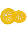 Two yellow plastic cones from One Way Beehive Entrance Gate Cone Tool Set For Beekeeping Yellow 10 Pieces Durable Plastic Bee Escape Equipment