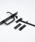 Heavy Duty Black Steel Suffolk Gate Catches And Shed Latch Locks include a handle, bar, and catches in black finish.