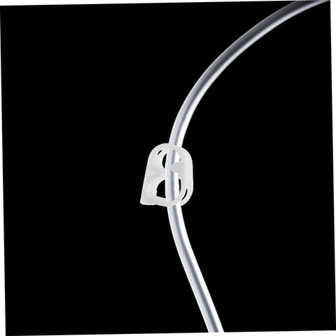 Clear tubing with a white clamp from Twenty Pack Flow Control Hose Clamps For Plastic Tubing Perfect For Lab Work For Aquarium Maintenance Garden Irrigation Home Brew Or DIY Projects And More.
