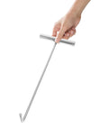 Heavy Duty Stainless Steel Manhole Cover Hook With Sturdy T Shaped Handle Design For Dead Simple Storm Drain Grate Lifting, held by hand.
