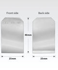 Top Shelf Mini Hand Plane Replacement Blades For Woodworking And Model Making Razor Sharp High Carbon Steel Planer Cuts 5 Piece Set, showing front and back sides with dimensions.