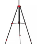 Straight Up Heavy Duty Adjustable Aluminum Laser Level Tripod Stand With Smooth Pan And Tilt Head Extends From 28 To 72 Inches, black with red accents.