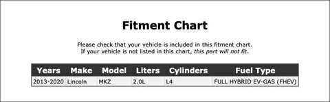 Fitment chart for Heavy Duty Electric Engine Water Pump For Lincoln MKZ showing compatible years and specifications.