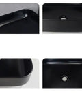 USZWBY Vessel Sinks Modern Simple Household Black Wash Basin Ceramic Above Counter Hotel Bathroom Countertop Bathroom Bowl Sink close-up view of sleek black ceramic edge with drain hole