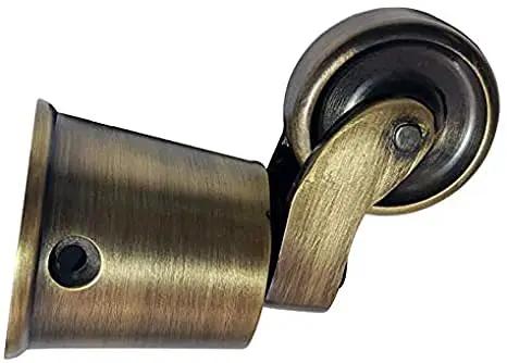 Solid Brass Round Casters Four Pack Antique Brass Finish showcasing a single heavy-duty roller with a polished lacquer finish.