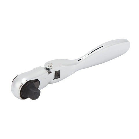 Dual Head 72 Tooth Ratchet Wrench With One Hand Quick Release Socket Driver For Effortless Auto Repair Work Makes Mechanic Jobs A Piece Of Cake Using Smooth Forward Reverse Action And Dependable Control, shown from the side.
