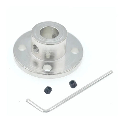 Sturdy Steel Rigid Flange Coupling Motor Guide Shaft Support Connector Kit With Hand Nut For Precise Setup In 3Mm Through 12Mm Sizes Ready To Go, showing metallic flange with screws and an allen wrench.
