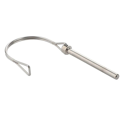 Side view of 1/4 in x 2-3/4 in 316 stainless steel extended PTO/safety coupler pin with locking collar