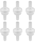 Six PVDF plastic 1/4-inch barb inline check valves, white, ozone resistant, for fuel oil water or air (pack of 6)